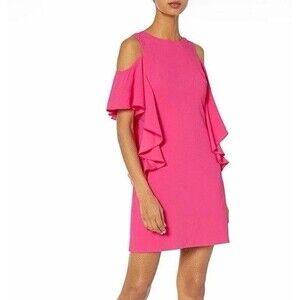 Trina Turk 243227 Lambada Carmel Crepe Cold Shoulder Dress Barbie Pink Size 6